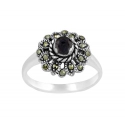 Genuine black sapphire Marcasite Small Flower Women's Ring